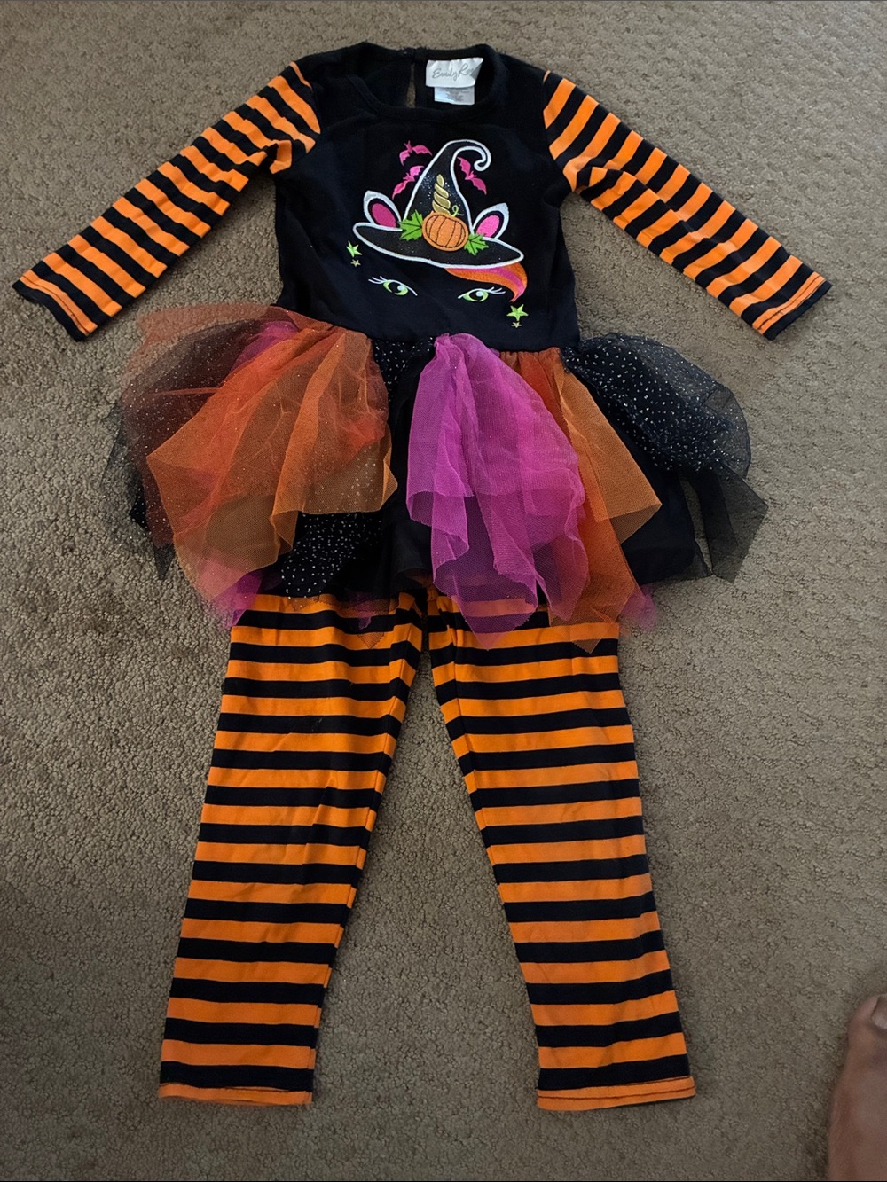 GirlsEmily Rose Black & Orange Striped Halloween Unicorn Tutu Costume